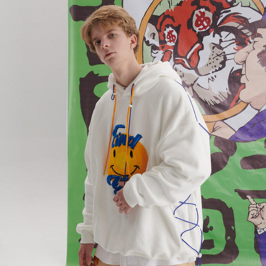 EAFINETAL.21AW新款笑脸图案毛巾绣抓绒针织侧边抽绳设计套头卫衣 商品图0