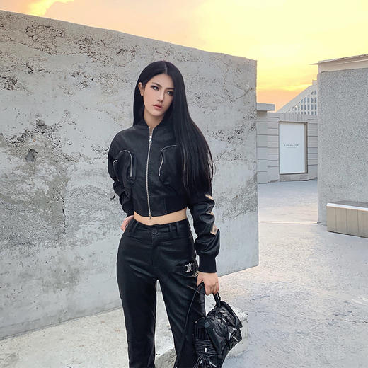 NEWA PROJECT秋冬新款原创加厚加棉秋冬pu长袖立领拉链外套皮衣女 商品图1