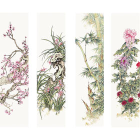 【四条屏】陈军工笔花鸟画白描底稿竹子临摹勾线花鸟线稿CJ69