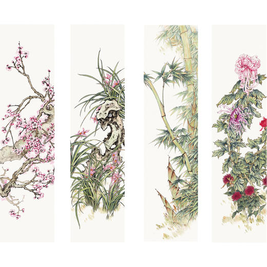 【四条屏】陈军工笔花鸟画白描底稿竹子临摹勾线花鸟线稿CJ69 商品图0