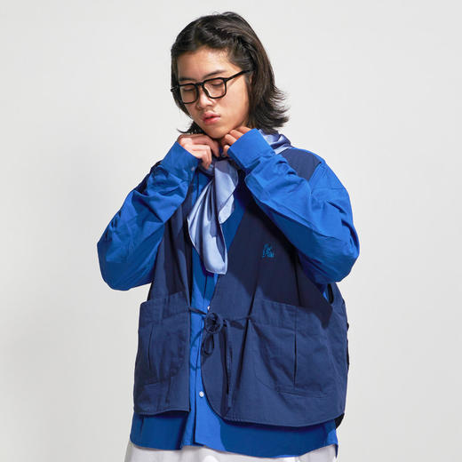 EAFINETAL.21AW新款刺绣马甲假两件设计蓝色复古宽松长袖外套衬衫 商品图2