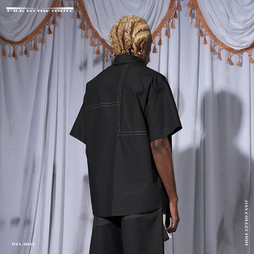 RELABEL 21SS 黑色双层结构撞色白口袋短袖宽松衬衣 商品图3
