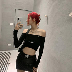 NEWA PROJECT 秋冬新款原创设计露腰性感百搭一字领打底长袖上衣