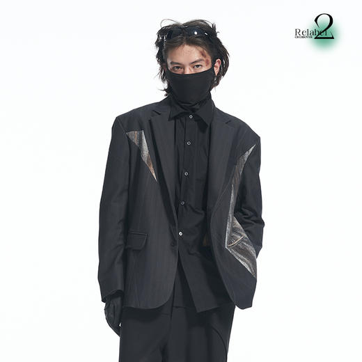 RELABEL 21AW几何切割撞色异材质毛绒拼接宽松廓形西服外套 商品图1