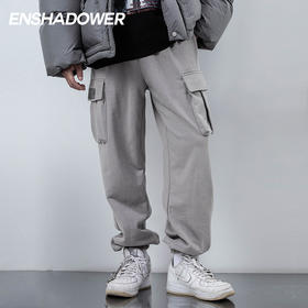 ENSHADOWER隐蔽者多口袋加绒卫裤男冬加厚针织束脚裤