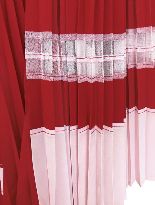 TYNVIE 不对称裙摆百褶拼接半身长裙-红粉色 商品图4