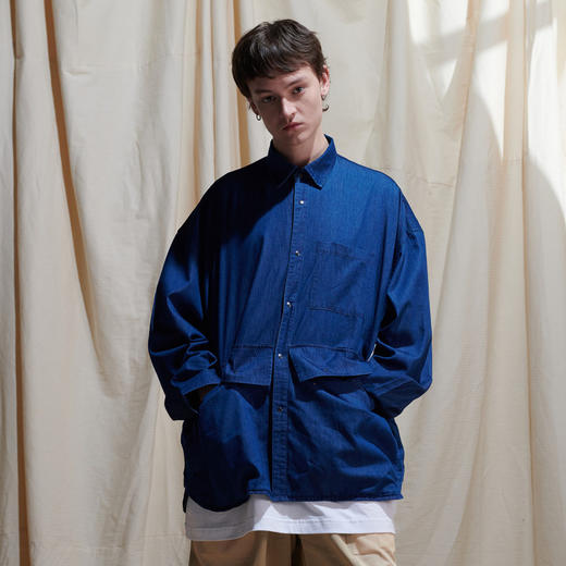 EAFINETAL.2021SS新款贴标水洗工艺多口袋休闲宽松工装牛仔衬衫 商品图1