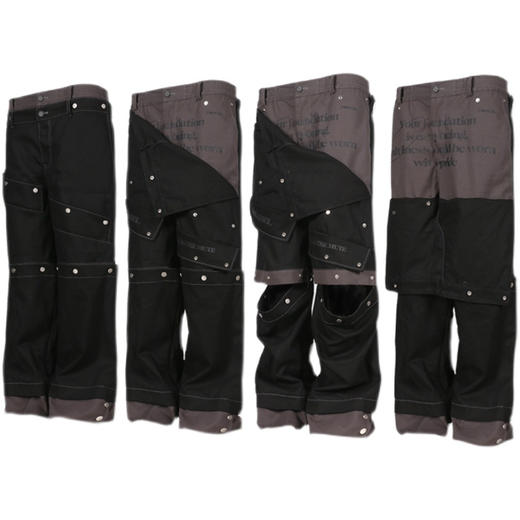 RELABEL 21SS 黑灰撞色多层旋转裁剪多扣调节可拆卸多穿法长裤 商品图4