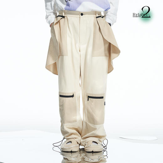 RELABEL 21AW深浅卡其色拼接多拉链调节可拆卸后片宽松休闲裤 商品图3