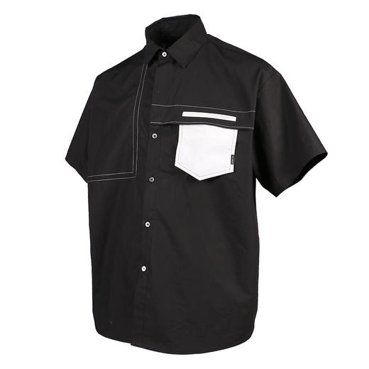 RELABEL 21SS 黑色双层结构撞色白口袋短袖宽松衬衣 商品图4