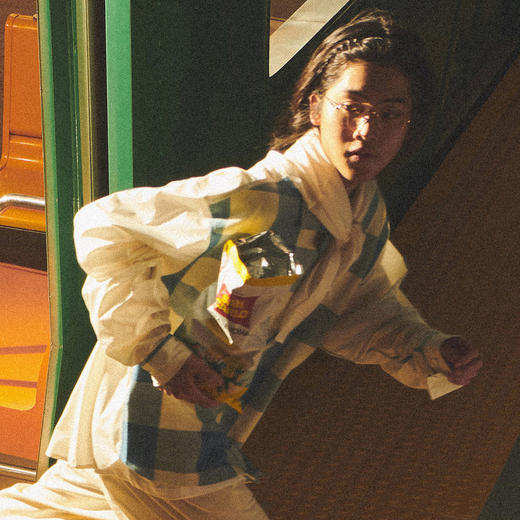 EAFINETAL.21AW新款法兰绒格纹拼接刺绣设计宽松长袖上衣外套衬衫 商品图2