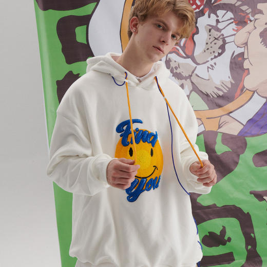 EAFINETAL.21AW新款笑脸图案毛巾绣抓绒针织侧边抽绳设计套头卫衣 商品图1