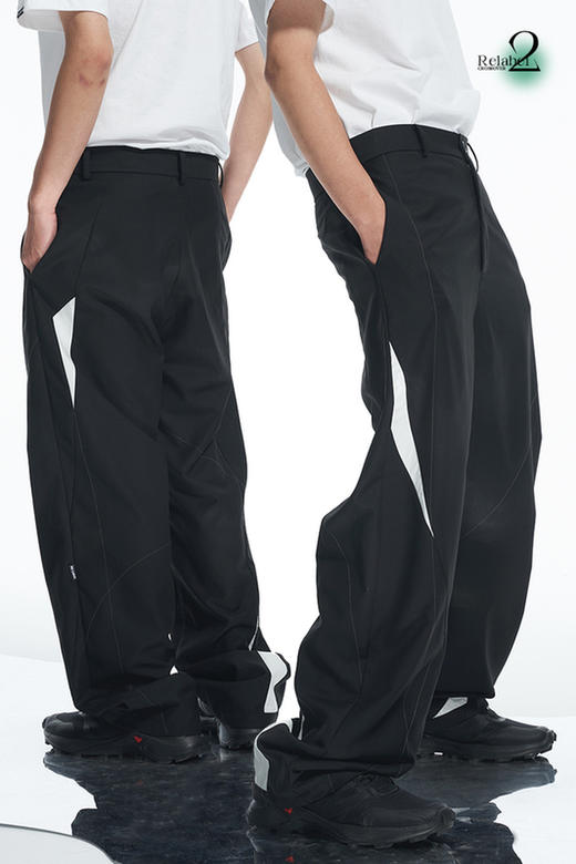 RELABEL 21AW几何切割黑白撞色拼接宽松休闲西裤 商品图5