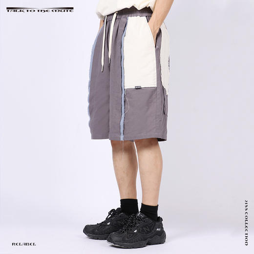 RELABEL 21SS 多层次破坏白蓝灰撞色拼接宽松休闲短裤 商品图1