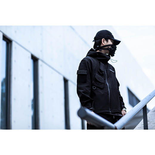 ENSHADOWER隐蔽者斜拉链软壳冲锋衣外套男冬季黑色加绒连帽夹克潮 商品图1