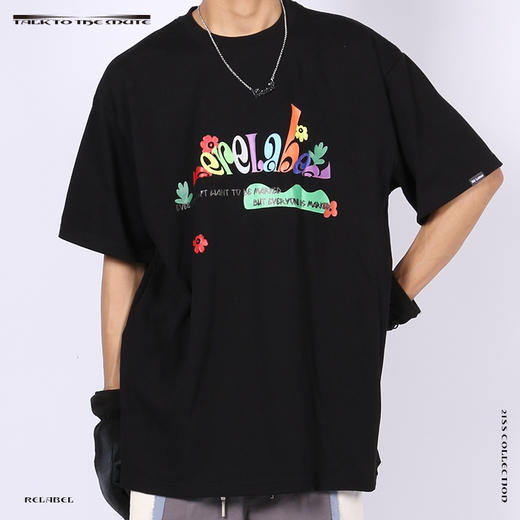 RELABEL 21SS多色花朵品牌logo字体印花双色高克重圆领宽松TEE恤 商品图1