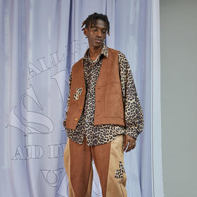 RELABEL 20AW 麂皮咖色豹纹细节拼贴马甲