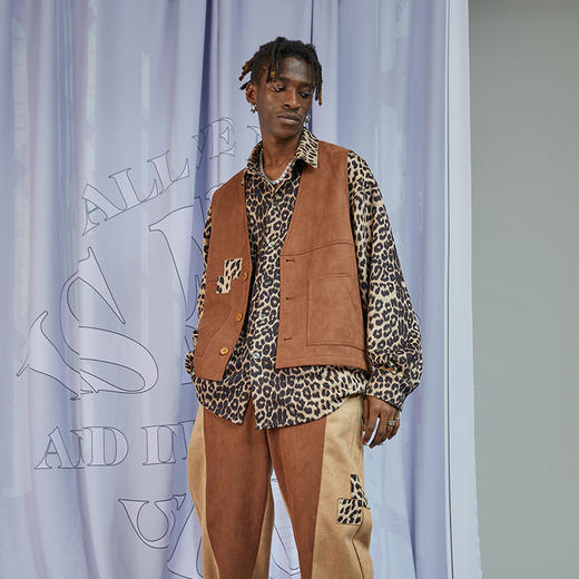 RELABEL 20AW 麂皮咖色豹纹细节拼贴马甲 商品图0