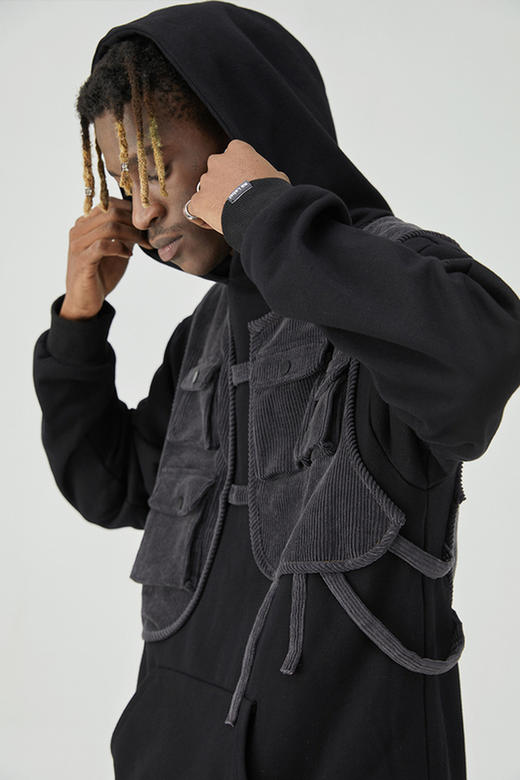 RELABRL  20AW 潮牌灯芯绒多口袋马甲拼接宽松卫衣 商品图5