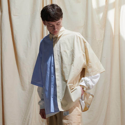 EAFINETAL.2021SS新款拼接纯色撞色设计纯棉宽松休闲上衣短袖衬衫 商品图1