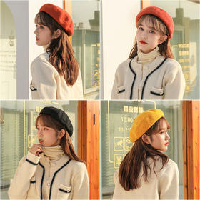 贝雷帽女秋冬韩版百搭学生可爱纯色羊毛呢南瓜帽复古日系画家帽子