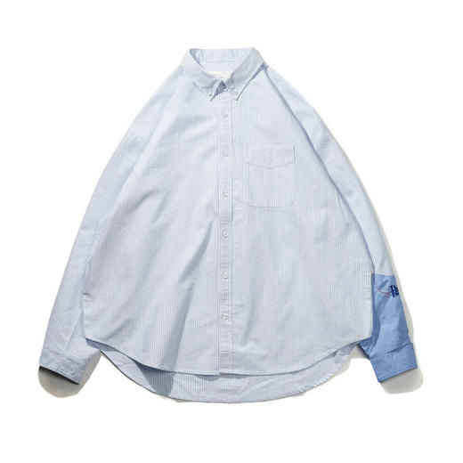 EAFINETAL.2021SS新款刺绣分割拼接袖休闲宽松牛津纺蓝色条纹衬衫 商品图4