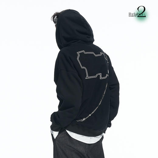 RELABEL 21AW品牌logo外边框印花刺绣标片正反毛圈拼接连帽卫衣 商品图1