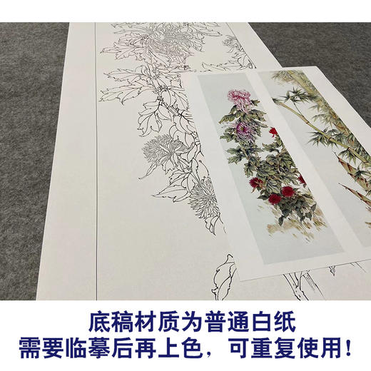 【四条屏】陈军工笔花鸟画白描底稿竹子临摹勾线花鸟线稿CJ69 商品图3