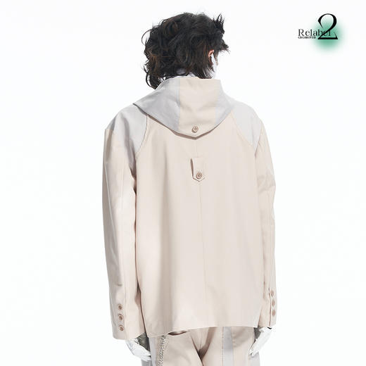 RELABEL21AW 浅卡其色梭织拼接可拆卸连帽多口袋不对称宽松西服 商品图3