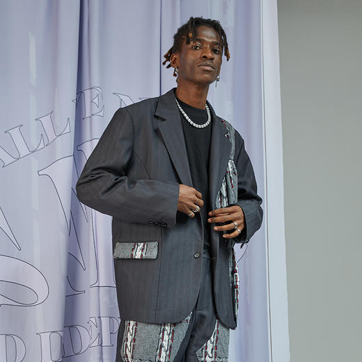 RELABEL 20AW 深灰色面料拼接抽褶不对称西装 商品图3