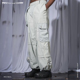 RELABEL 21SS层次拼接斜门襟撞色多口袋脚口抽绳调节宽松休闲裤