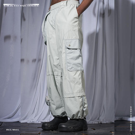 RELABEL 21SS层次拼接斜门襟撞色多口袋脚口抽绳调节宽松休闲裤 商品图0