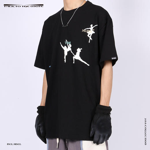 RELABEL 21SS主题字体芭蕾舞者剪影印花双色高克重圆领宽松TEE恤 商品图0