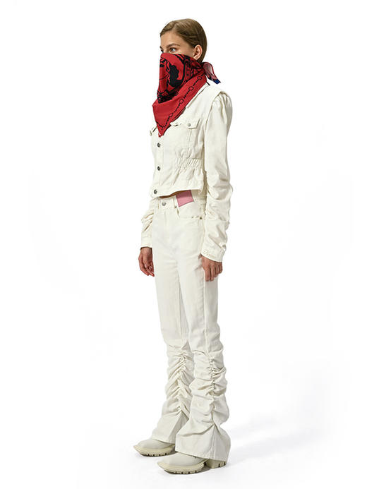 IFIK White Pleated Non-stretch Denim Jacket 垫肩褶皱牛仔夹克 商品图3