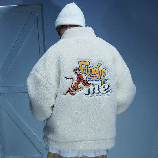 EAFINETAL.21AW新款趣味老虎漫画图案绣花羊羔绒宽松棉衣外套夹克 商品图0