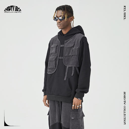 RELABRL  20AW 潮牌灯芯绒多口袋马甲拼接宽松卫衣 商品图3