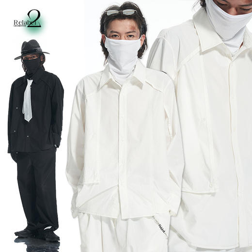 RELABEL 21AW 多层次立体裁片错位结构休闲宽松假两件双色衬衣 商品图0