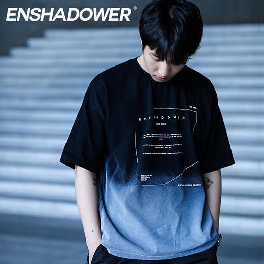 ENSHADOWER隐蔽者洗水渐变色短袖T恤夏季印花宽松半袖新疆棉国潮 商品图0