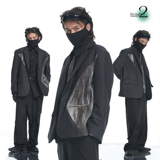 RELABEL 21AW几何切割撞色异材质毛绒拼接宽松廓形西服外套 商品图0
