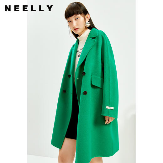 NEELLY纳俪商场同款外套女2021年新款双面呢大衣羊毛双排扣中长款 商品图1