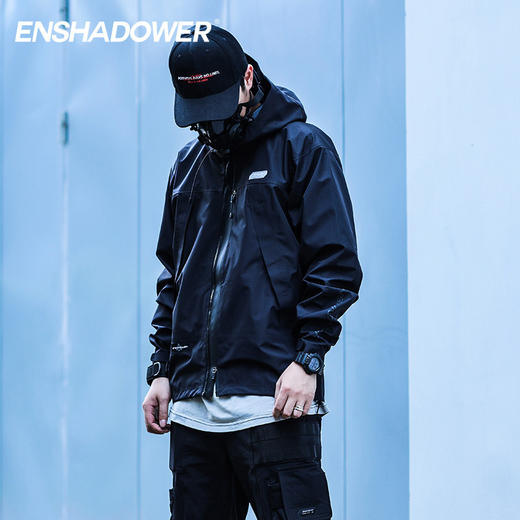 ENSHADOWER隐蔽者潮牌压胶冲锋衣男宽松黑色夹克连帽工装休闲外套 商品图0