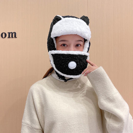 羊羔毛雷锋帽女冬季可爱防风加厚保暖帽户外骑行防寒护耳加绒帽子 商品图3