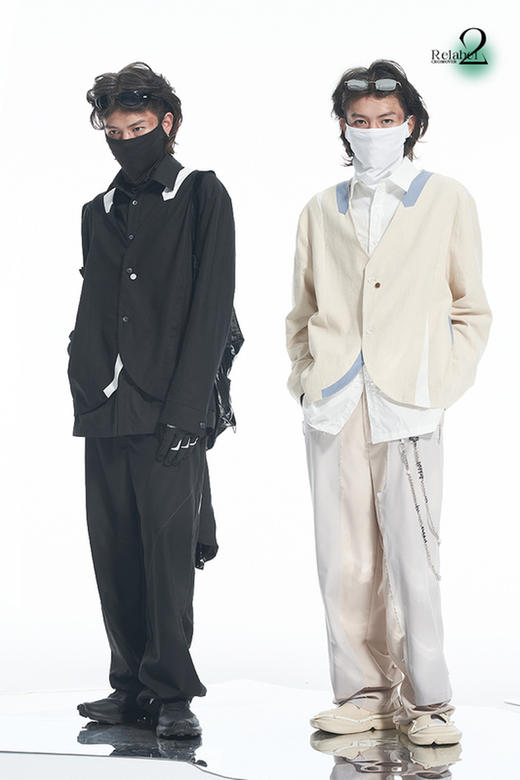 RELABEL 21AW结构切割异面料撞色拼接假两件宽松西服外套 商品图5