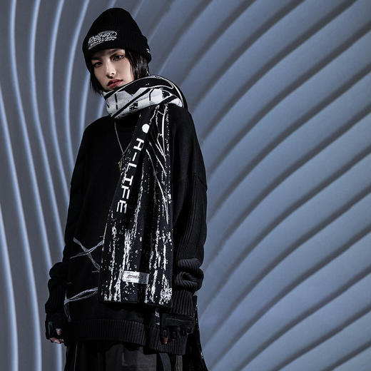 ENSHADOWER隐蔽者纹理异变印花针织围巾毛线冬季保暖情侣男女围脖 商品图1