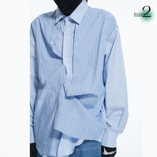 RELABEL 21AW 条纹拼接双重门襟结构休闲宽松衬衣 商品图2