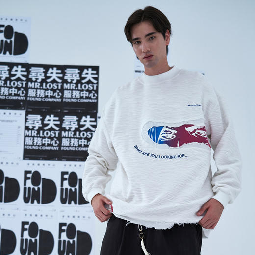 EAFINETAL.20AW“黑夜里的眼睛”主题印花破坏效果拼接套头卫衣 商品图2