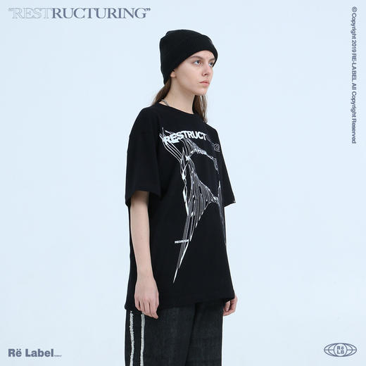 RELABEL20SS潮牌欧美风创意线条印花短袖男女黑白双色国潮情侣T恤 商品图2