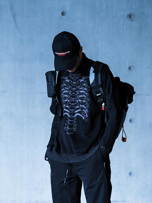 ENSHADOWER隐蔽者暗纹机械脊柱肋骨骼印花毛衣黑色高领秋冬针织衫 商品图1