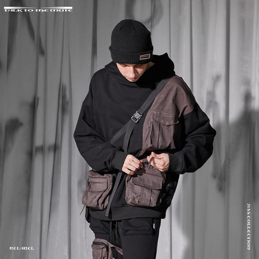 RELABEL 21SS 蜡染做旧工艺战术多口袋拼接帆布卫衣 商品图0