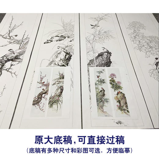 【四条屏】陈军工笔画白描底稿桃花树临摹勾线花鸟线稿CJ68 商品图1